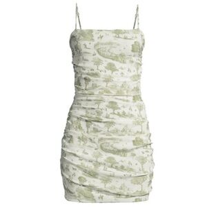 WeWoreWhat S green Ronnie Ruched Graphic Print Mini Dress
